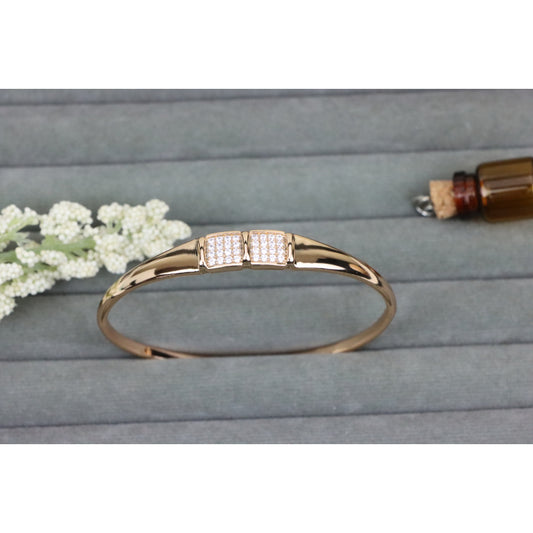Elegant Rose Gold Bangle with Twin Pave Diamond Accent Detailing, XPBL0513 (2052-3)