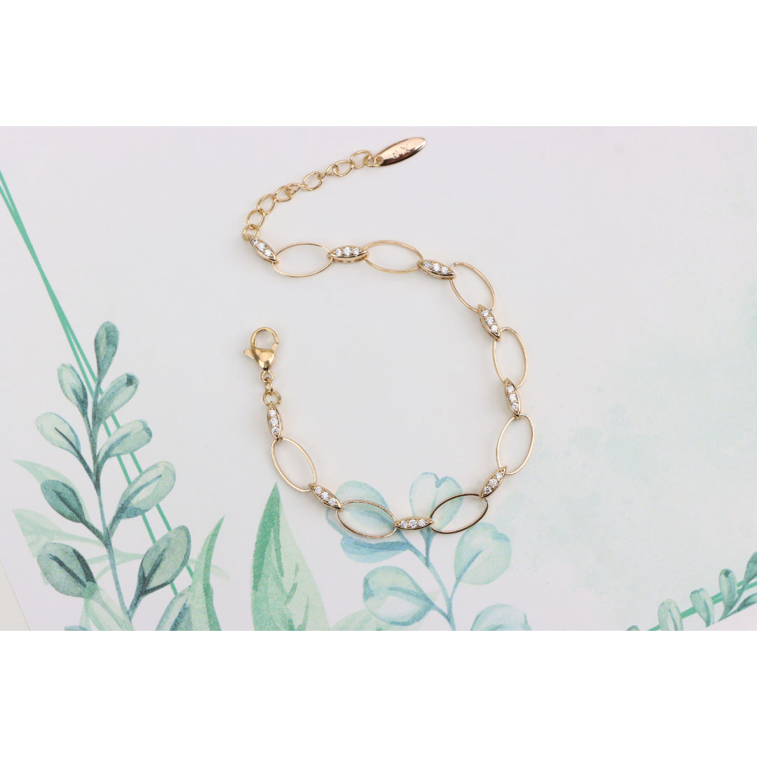 Elegant Oval Link Rose Gold Bracelet with Sparkling Accents, XPBL0916 (2092-5)