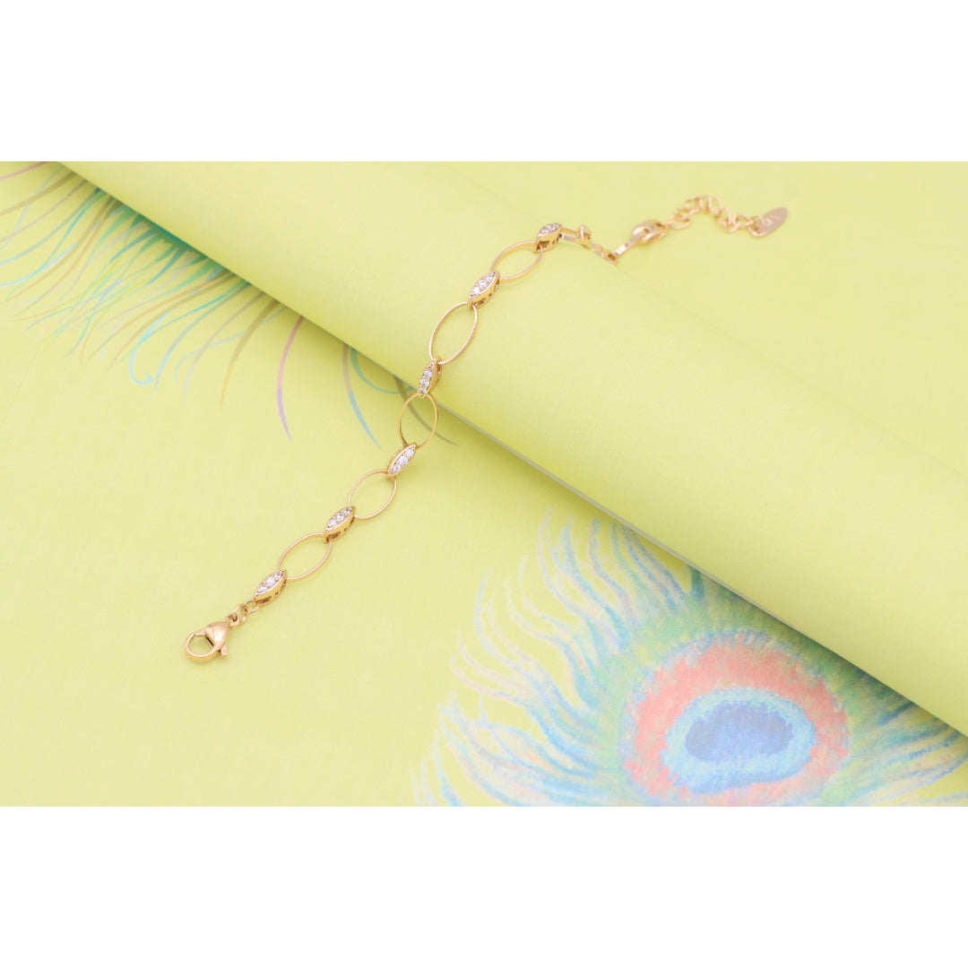 Elegant Oval Link Rose Gold Bracelet with Sparkling Accents, XPBL0916 (2092-5)