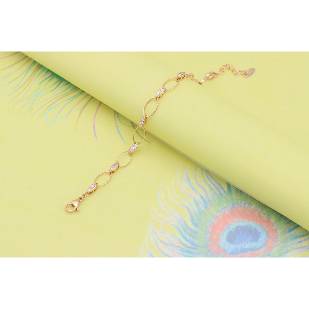 Elegant Oval Link Rose Gold Bracelet with Sparkling Accents, XPBL0916 (2092-5)