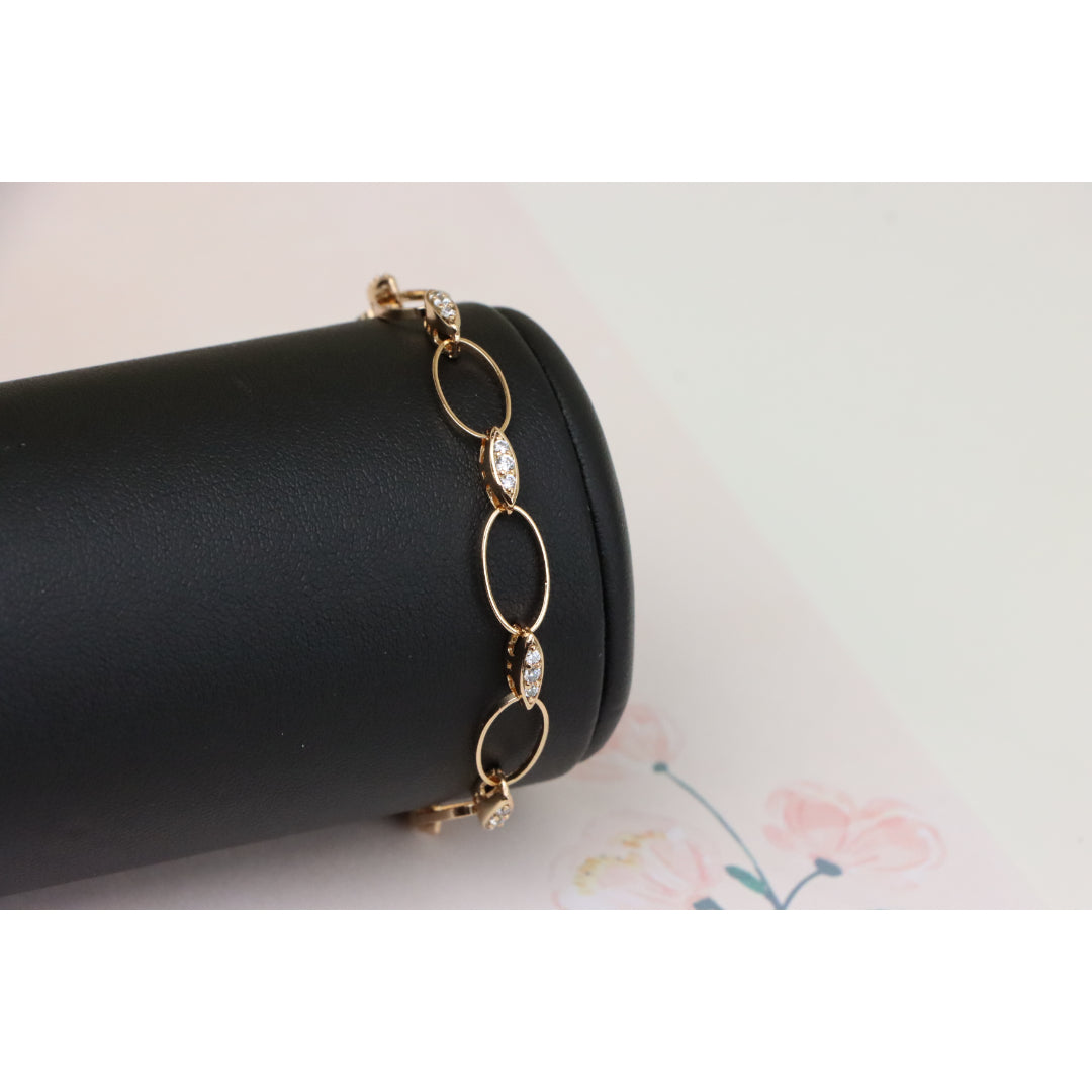 Elegant Oval Link Rose Gold Bracelet with Sparkling Accents, XPBL0916 (2092-5)