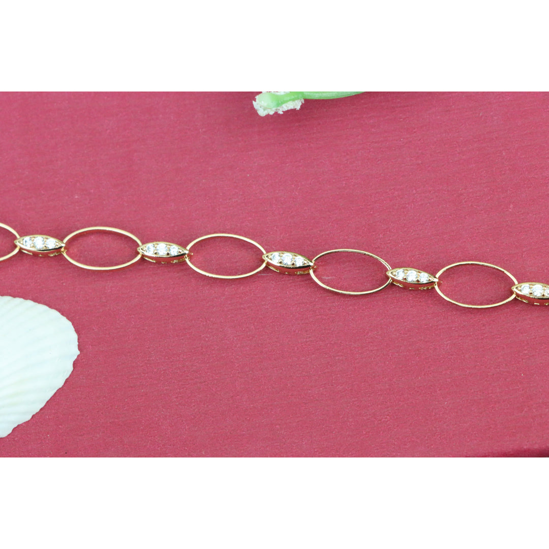 Elegant Oval Link Rose Gold Bracelet with Sparkling Accents, XPBL0916 (2092-5)