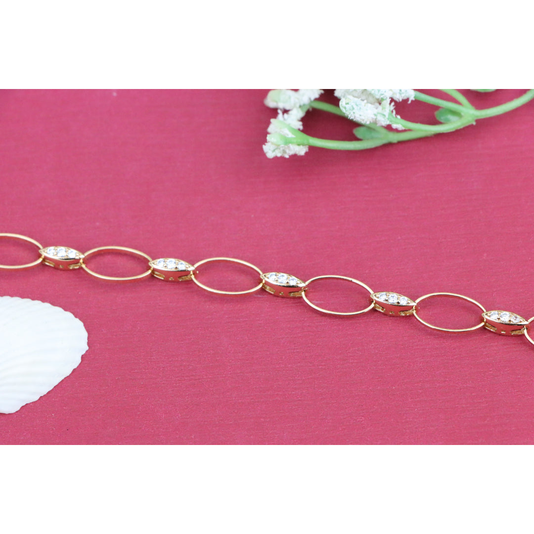 Elegant Oval Link Rose Gold Bracelet with Sparkling Accents, XPBL0916 (2092-5)
