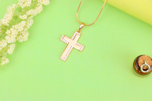 Rose Gold Cross Pendant with Crystal Border and Polished Center, XPPT1626 (2148-10)