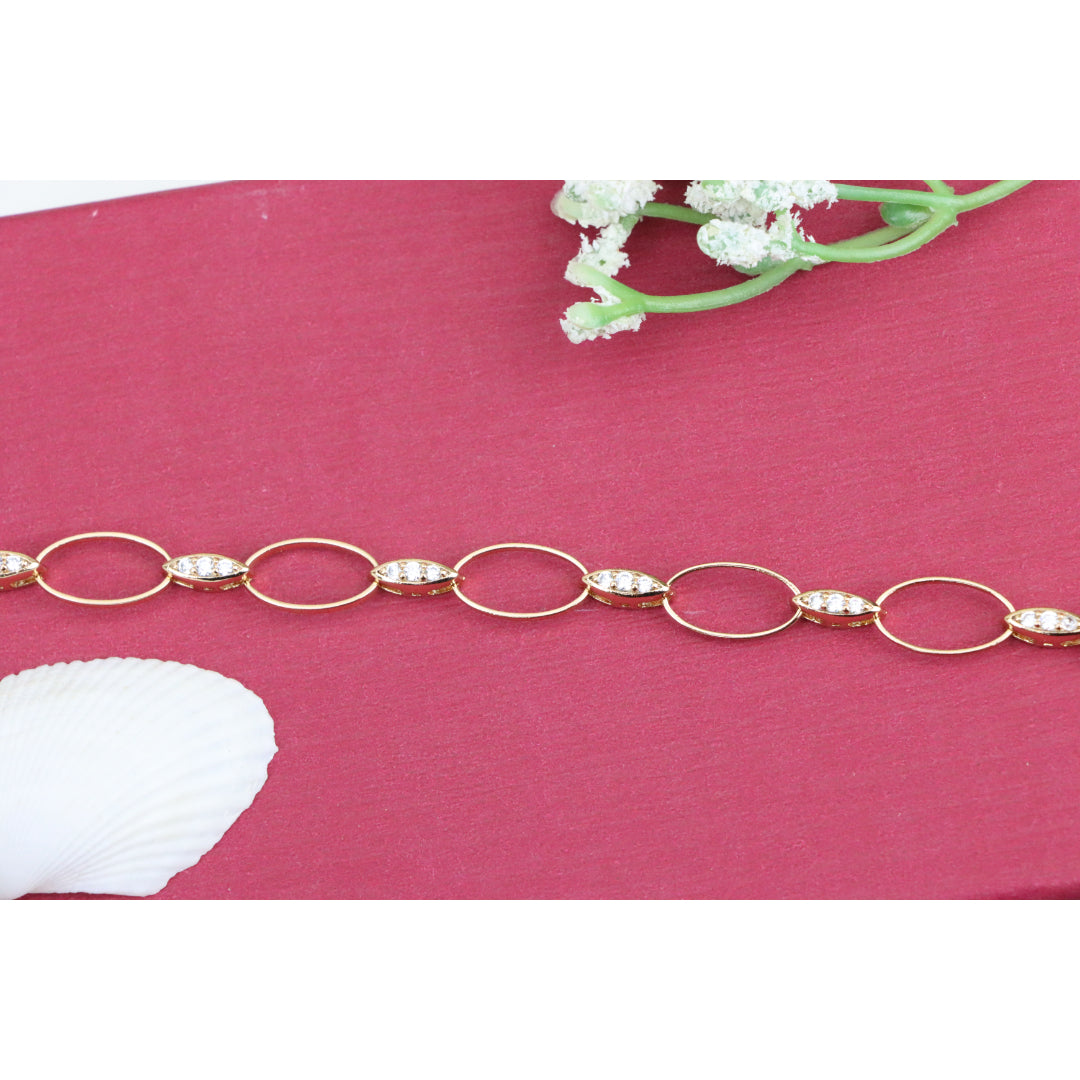 Elegant Oval Link Rose Gold Bracelet with Sparkling Accents, XPBL0916 (2092-5)