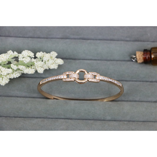 Elegant Rose Gold Bangle with Dual Loop Link and CZ Accents, XPBL0514 (2052-4)
