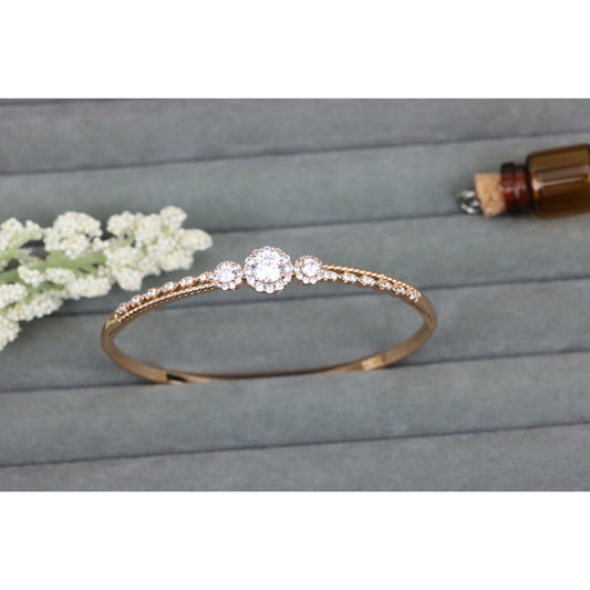 Elegant Triple CZ Rose Gold Bangle with Delicate Stone Detailing, XPBL0515 (2052-5)