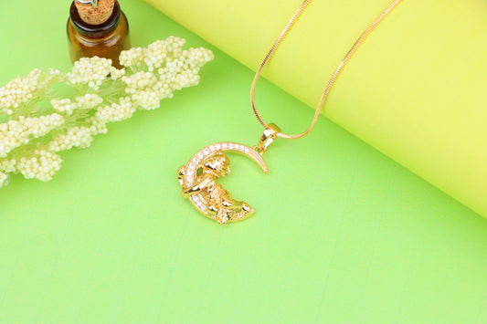 Rose Gold Moon and Angel Pendant with Sparkling CZ Accents, XPPT1234 (2123-10)