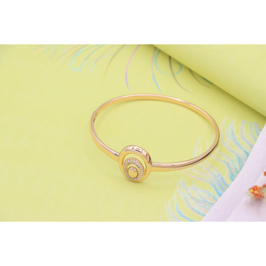 Elegant Rose Gold Bangle with Crystal Halo Oval Accent Design, XPBL0517 (2052-7)
