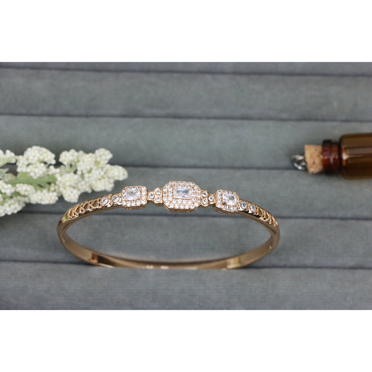 Elegant Rose Gold Bangle with Rectangle and Round Stone Design, XPBL0518 (2052-8)