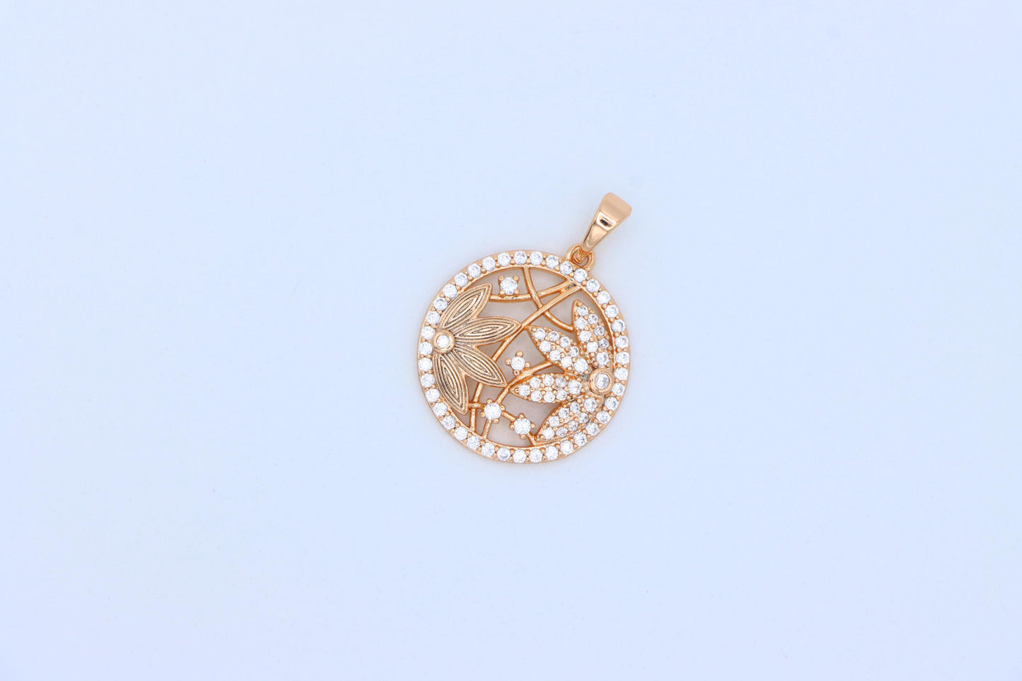 Round Floral Rose Gold Pendant with CZ Accents in Elegant Design, XPPT1236 (2124-2)