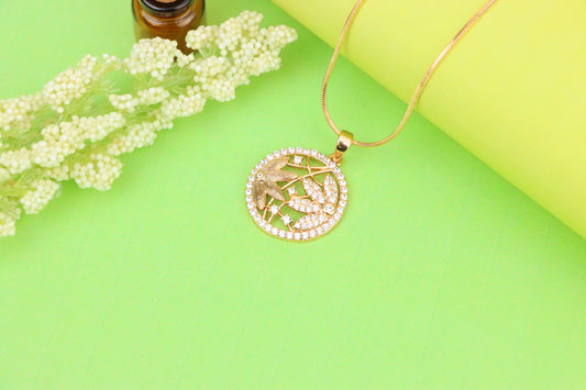 Round Floral Rose Gold Pendant with CZ Accents in Elegant Design, XPPT1236 (2124-2)