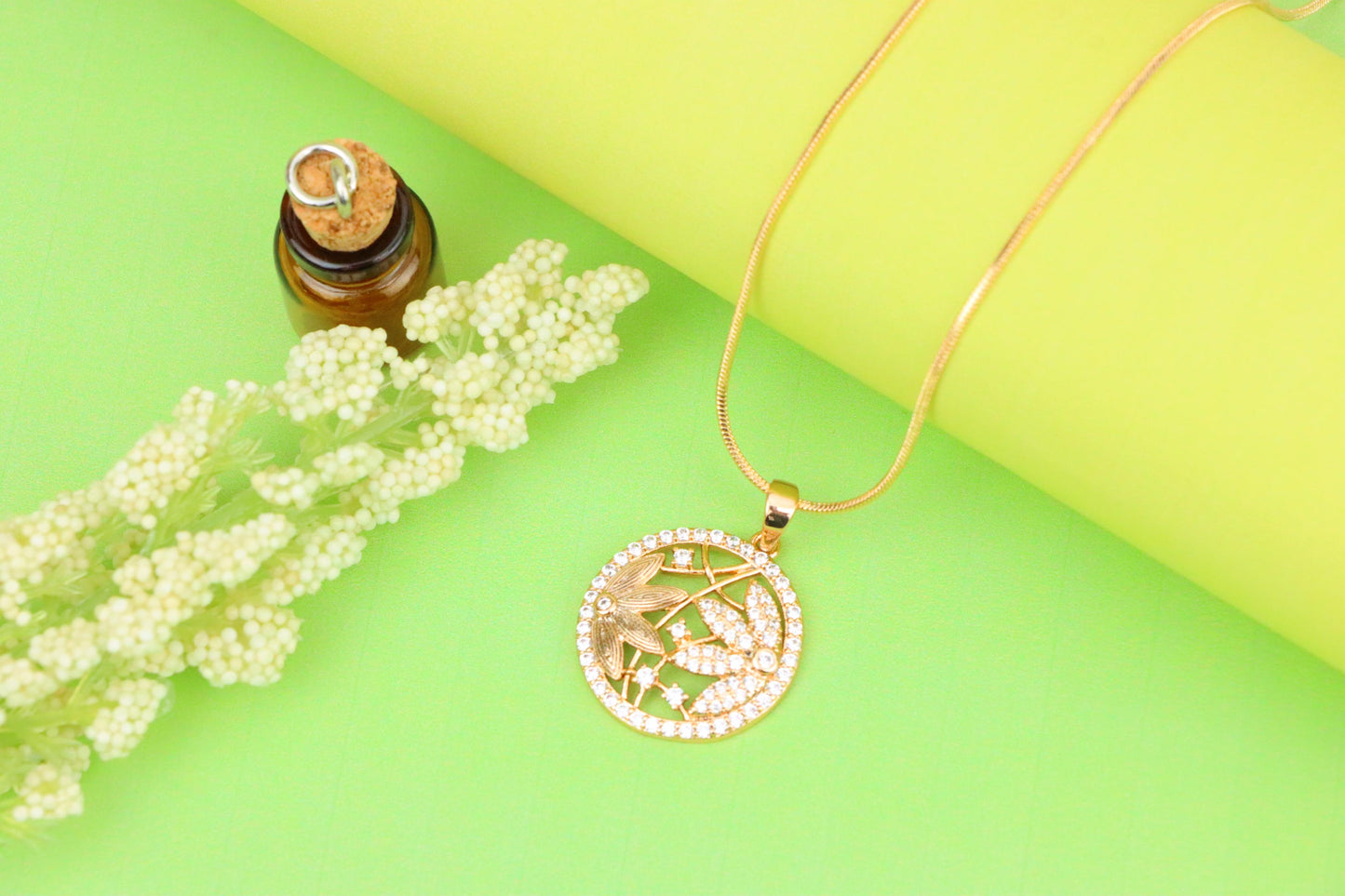 Round Floral Rose Gold Pendant with CZ Accents in Elegant Design, XPPT1236 (2124-2)