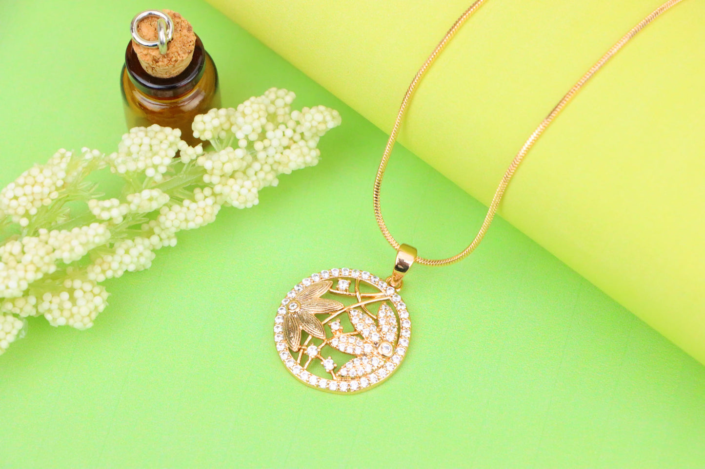 Round Floral Rose Gold Pendant with CZ Accents in Elegant Design, XPPT1236 (2124-2)