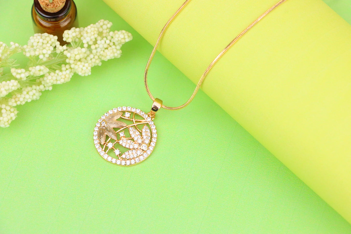Round Floral Rose Gold Pendant with CZ Accents in Elegant Design, XPPT1236 (2124-2)