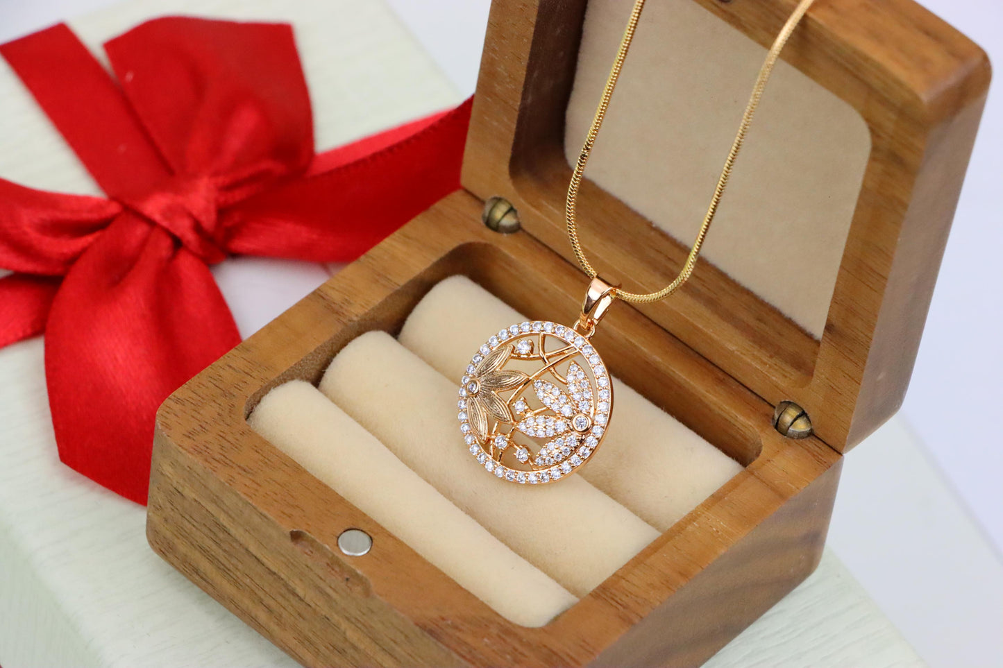 Round Floral Rose Gold Pendant with CZ Accents in Elegant Design, XPPT1236 (2124-2)