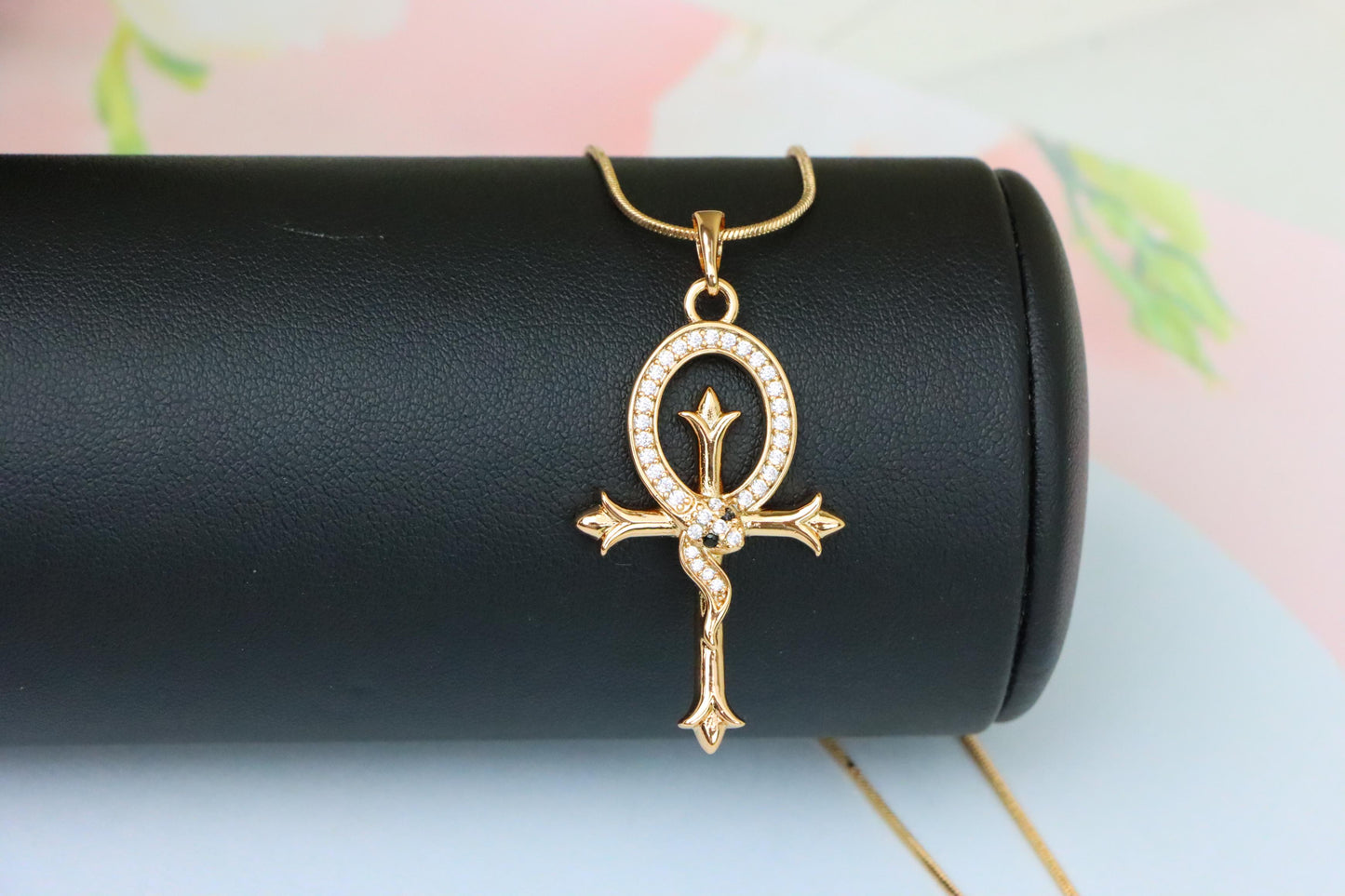 Egyptian Ankh Cross Rose Gold Pendant with Serpent Detailing, XPPT1631 (2149-5)
