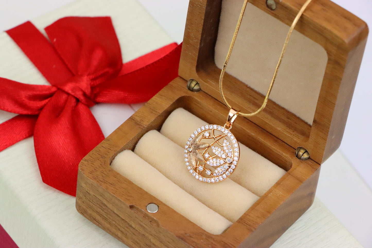 Round Floral Rose Gold Pendant with CZ Accents in Elegant Design, XPPT1236 (2124-2)