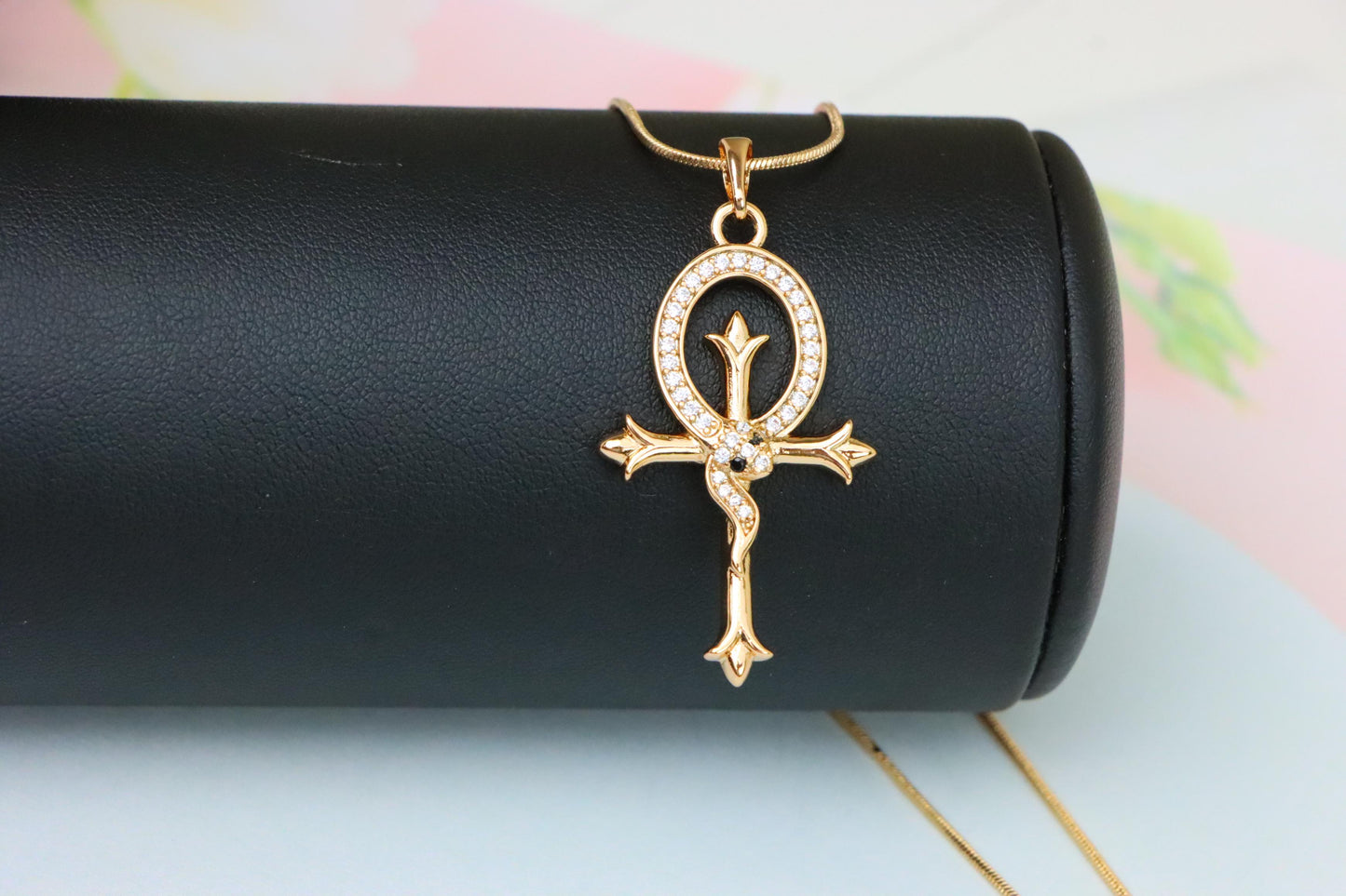 Egyptian Ankh Cross Rose Gold Pendant with Serpent Detailing, XPPT1631 (2149-5)