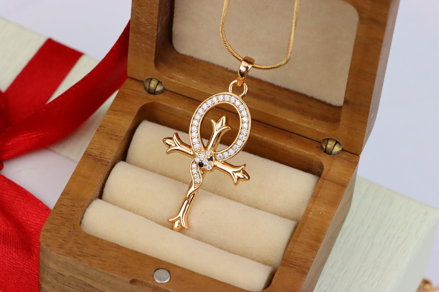Egyptian Ankh Cross Rose Gold Pendant with Serpent Detailing, XPPT1631 (2149-5)