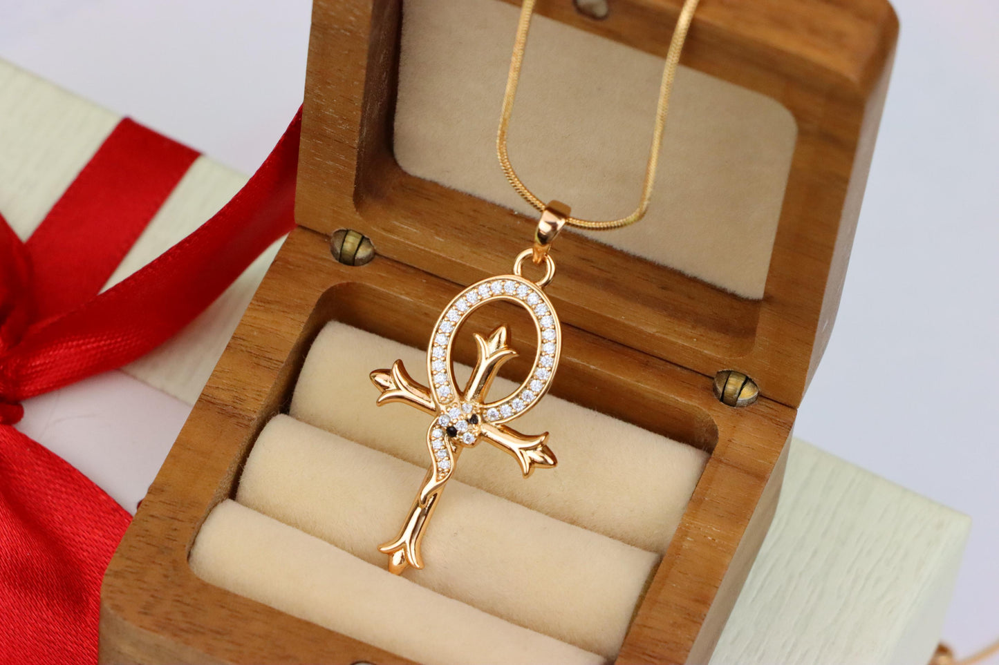 Egyptian Ankh Cross Rose Gold Pendant with Serpent Detailing, XPPT1631 (2149-5)