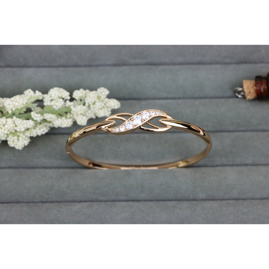 Rose Gold Bangle with Elegant Twist Design and Sparkling Stones, XPBL0521 (2053-1)