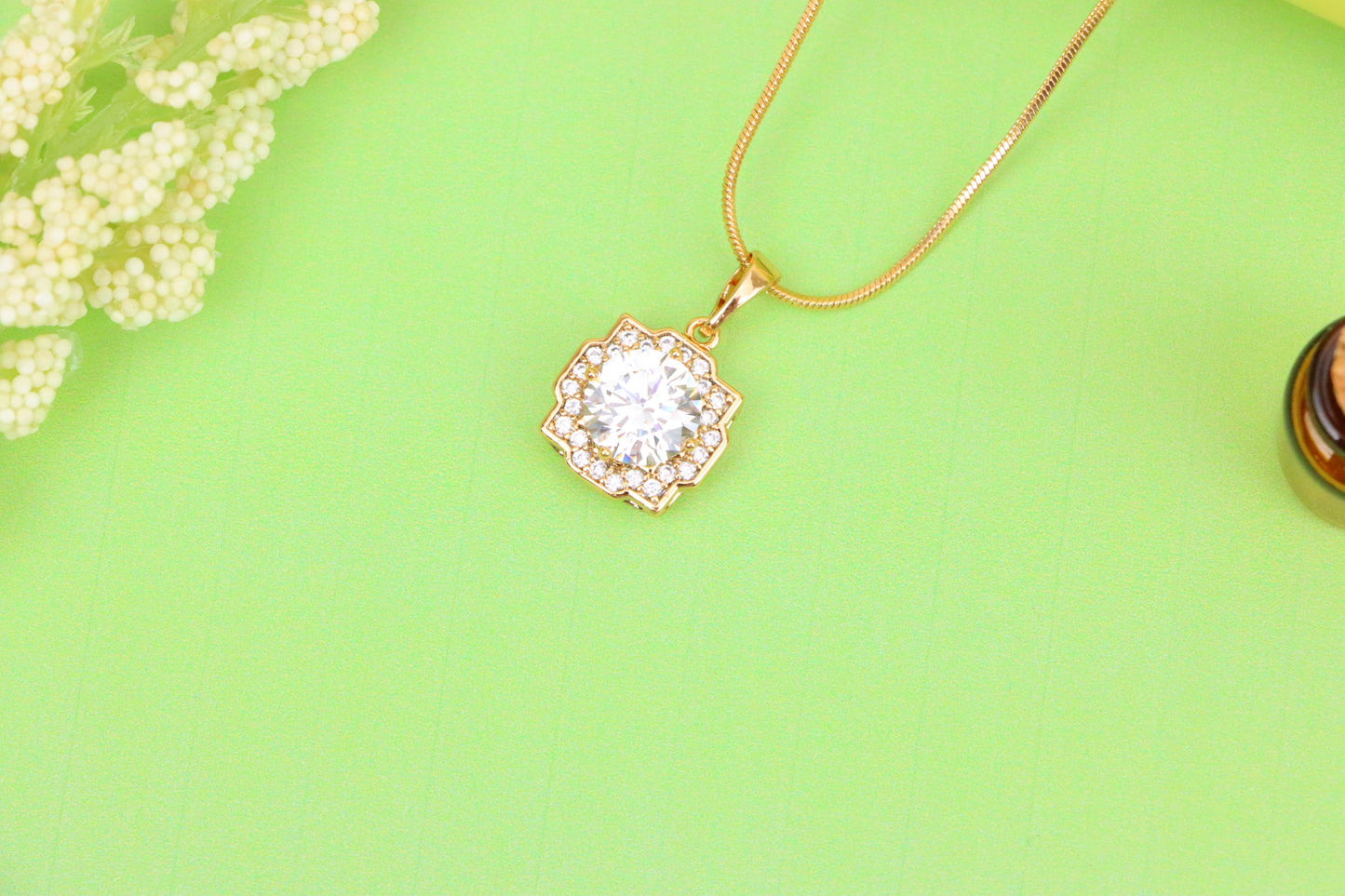 White Sparkling Round-Cut Pendant in Rose Gold, XPPT1632 (2149-6)