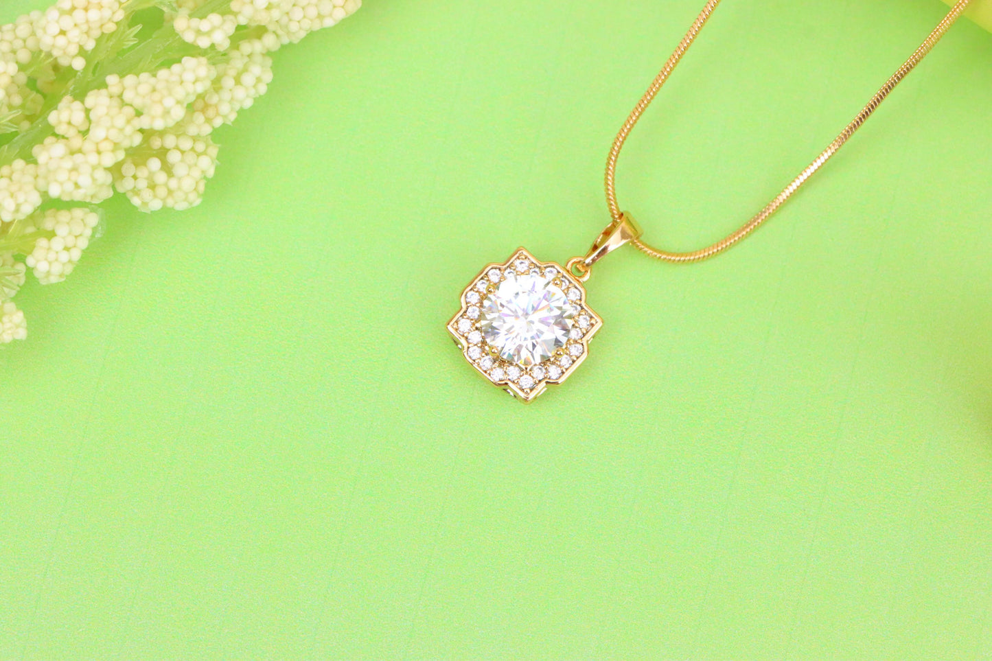 White Sparkling Round-Cut Pendant in Rose Gold, XPPT1632 (2149-6)