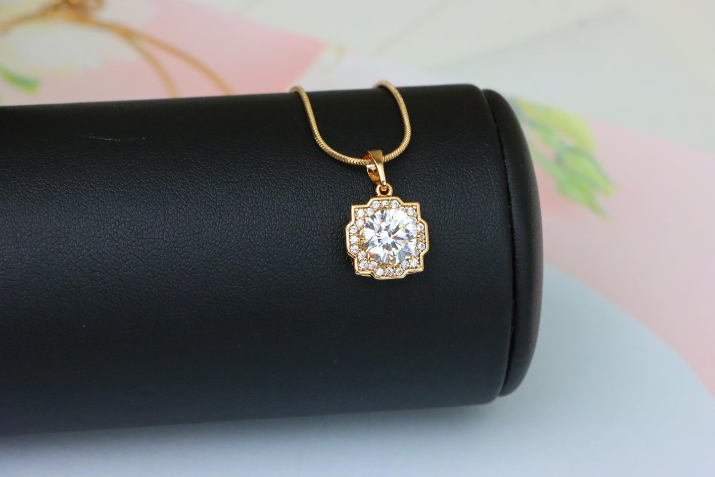 White Sparkling Round-Cut Pendant in Rose Gold, XPPT1632 (2149-6)