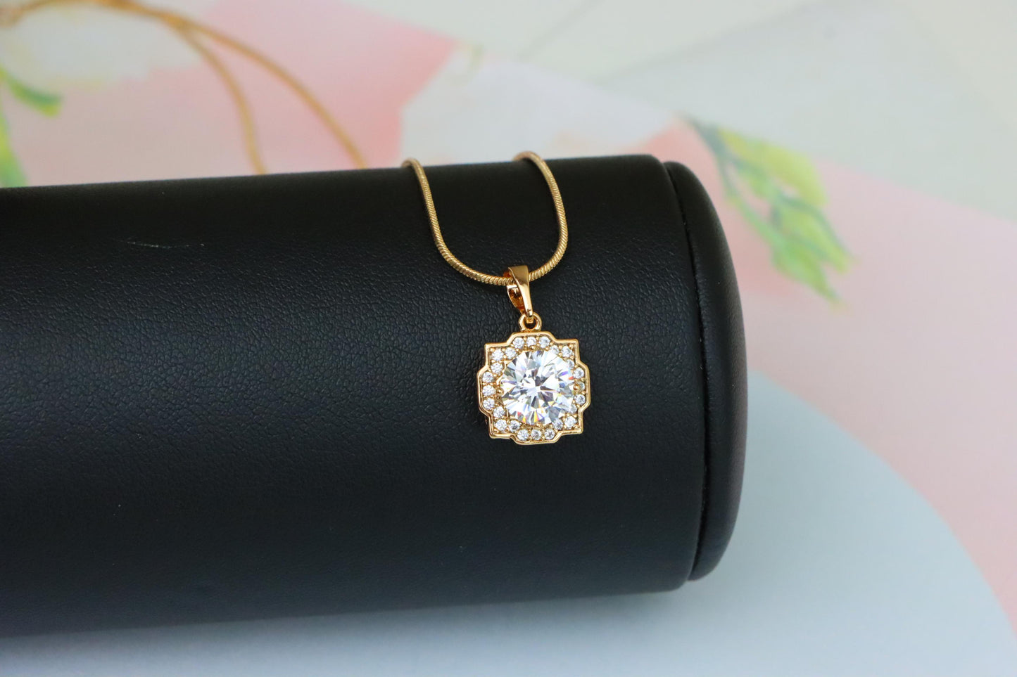 White Sparkling Round-Cut Pendant in Rose Gold, XPPT1632 (2149-6)