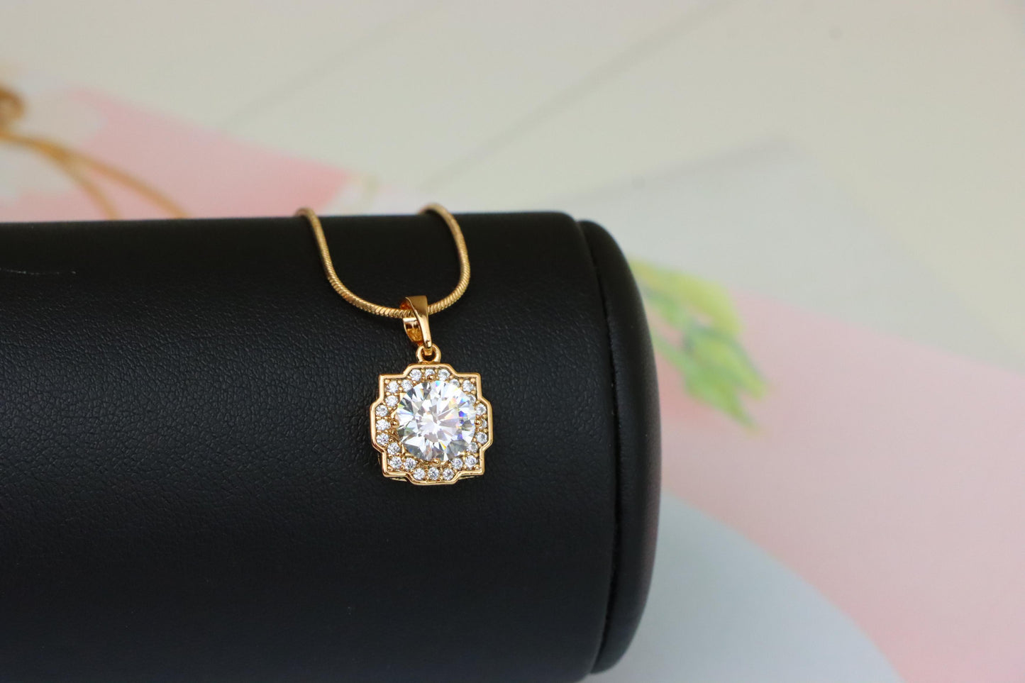 White Sparkling Round-Cut Pendant in Rose Gold, XPPT1632 (2149-6)