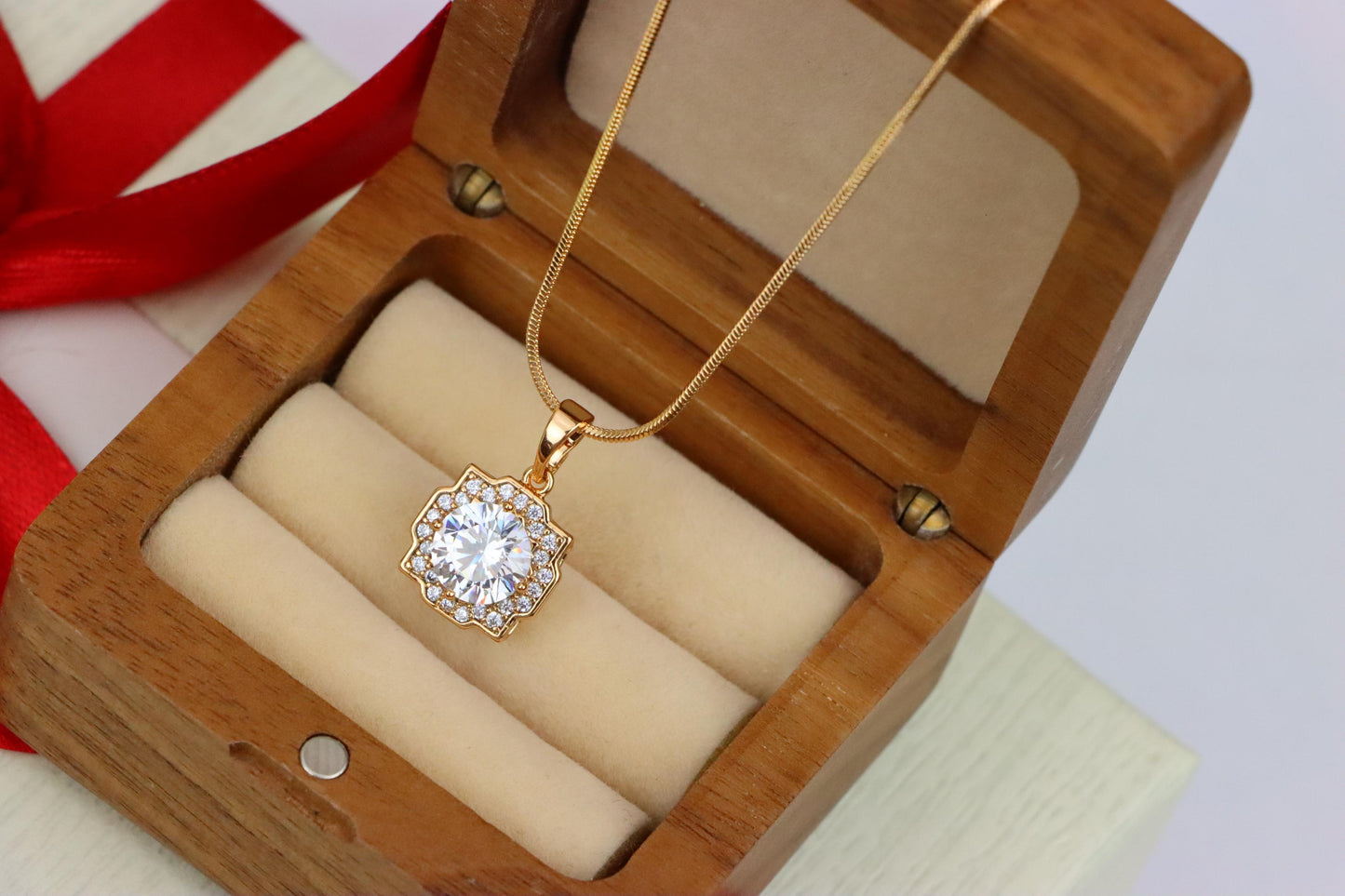White Sparkling Round-Cut Pendant in Rose Gold, XPPT1632 (2149-6)