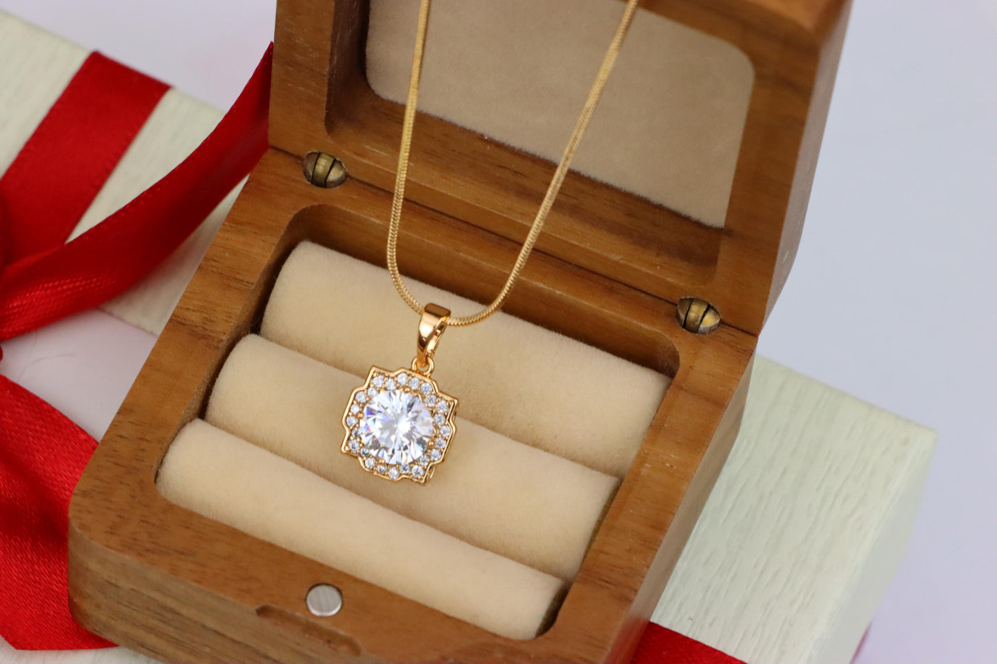 White Sparkling Round-Cut Pendant in Rose Gold, XPPT1632 (2149-6)