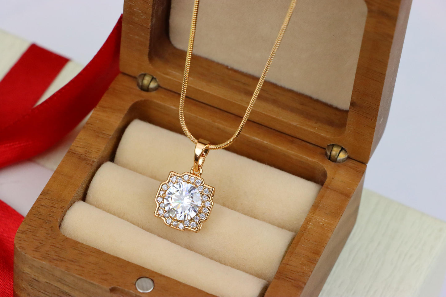White Sparkling Round-Cut Pendant in Rose Gold, XPPT1632 (2149-6)