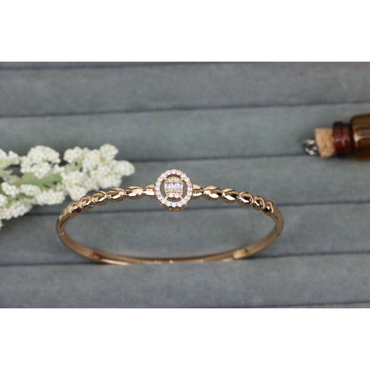 Round Halo Centerpiece Rose Gold Bangle with Textured Band Design, XPBL0522 (2053-2)
