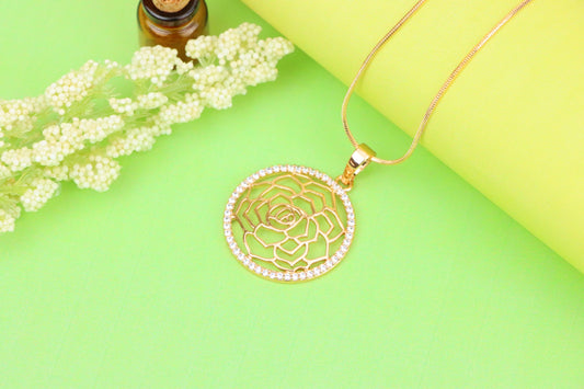 Rose Gold Floral Round Pendant with Cubic Zirconia Halo Accent, XPPT1238 (2124-4)