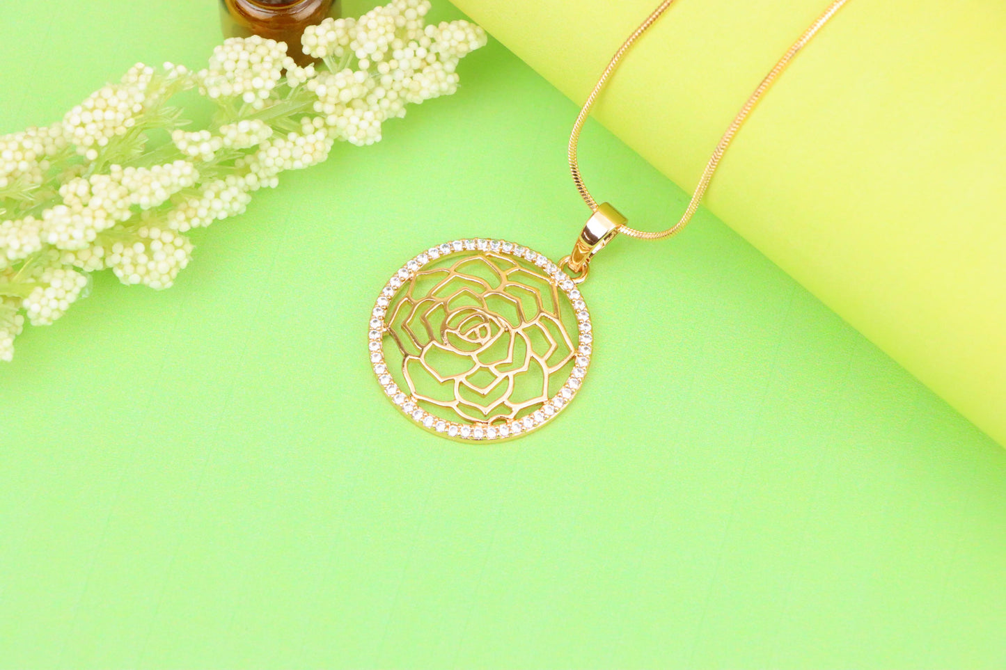 Rose Gold Floral Round Pendant with Cubic Zirconia Halo Accent, XPPT1238 (2124-4)