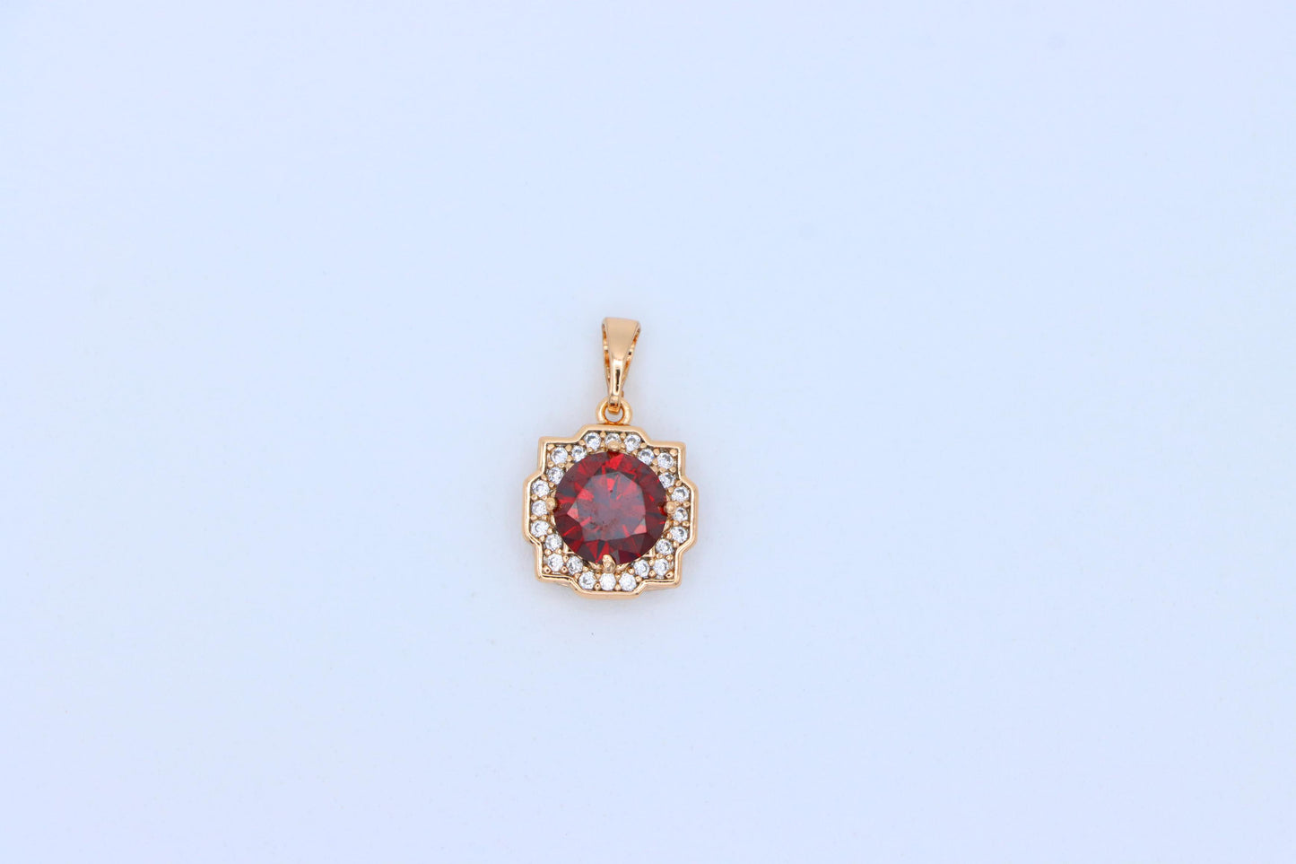 Red Round-Cut Halo Pendant in Rose Gold, XPPT1633 (2149-6)