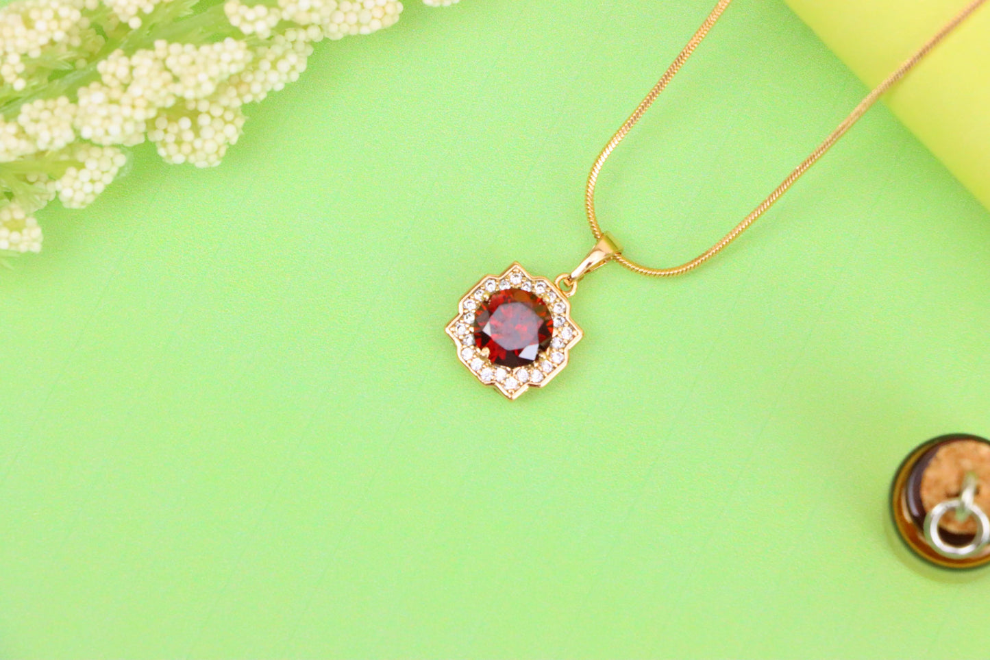 Red Round-Cut Halo Pendant in Rose Gold, XPPT1633 (2149-6)