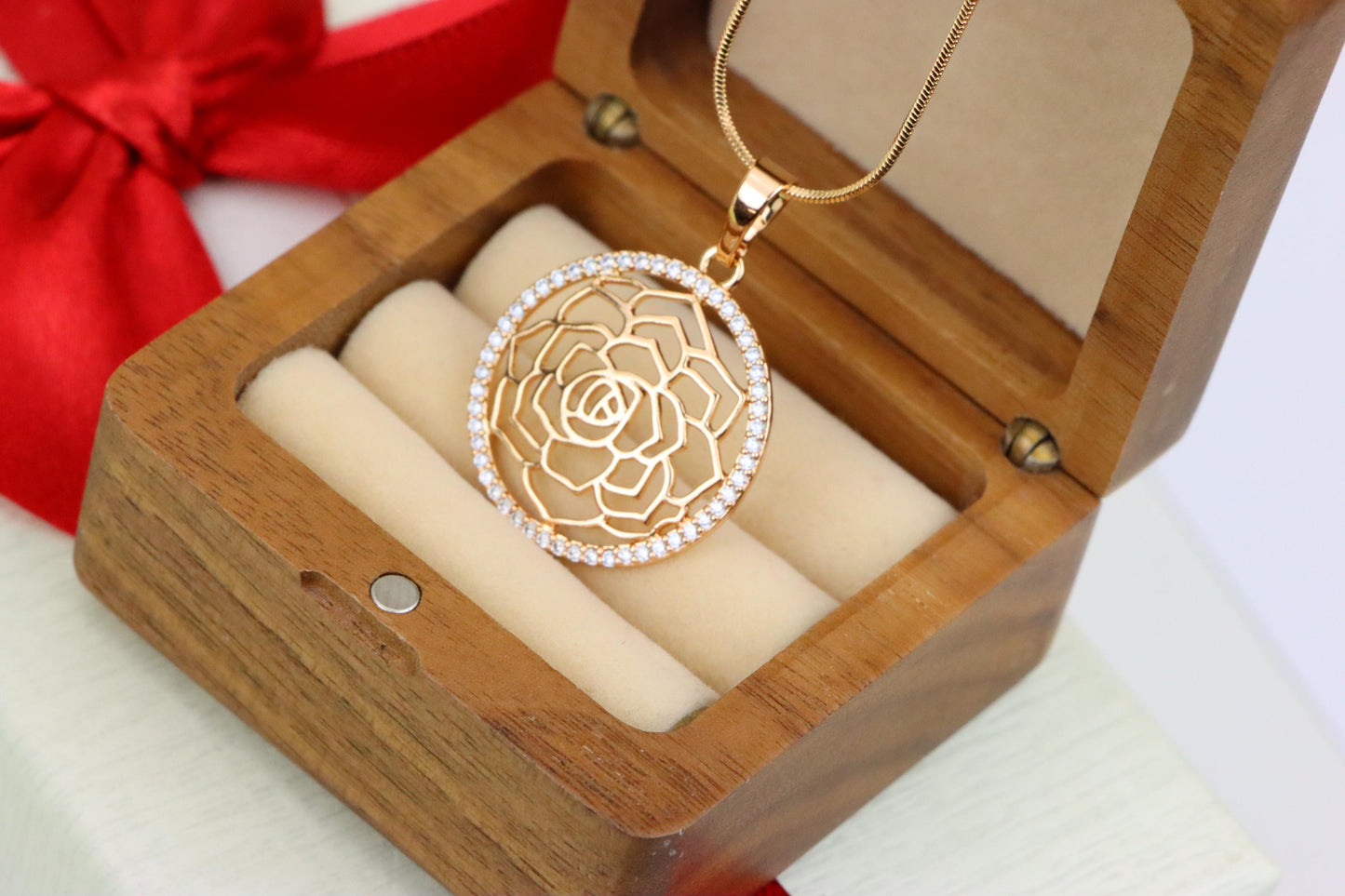 Rose Gold Floral Round Pendant with Cubic Zirconia Halo Accent, XPPT1238 (2124-4)