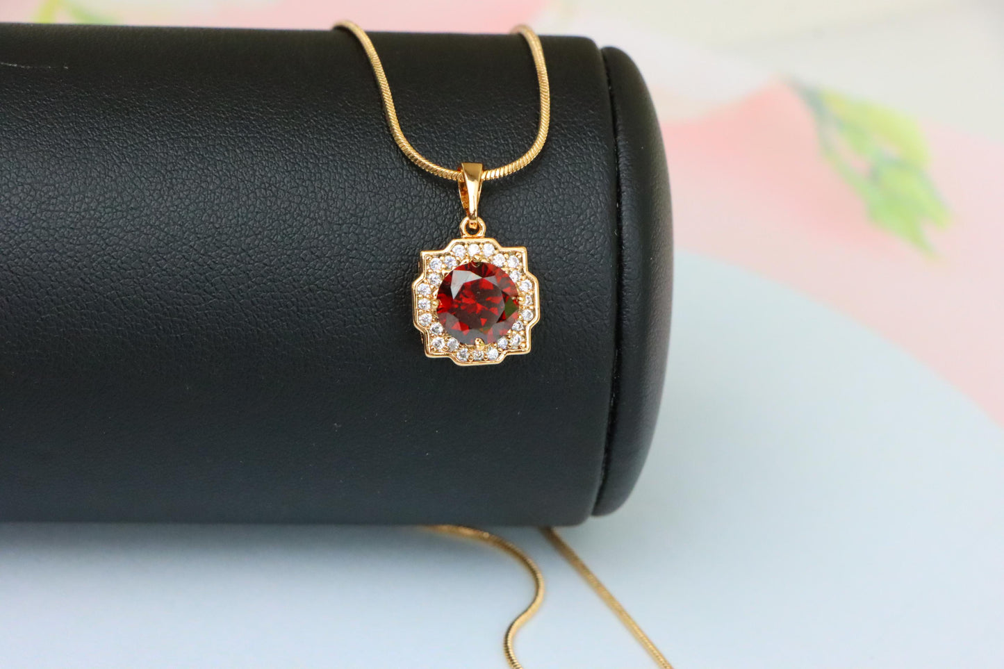Red Round-Cut Halo Pendant in Rose Gold, XPPT1633 (2149-6)