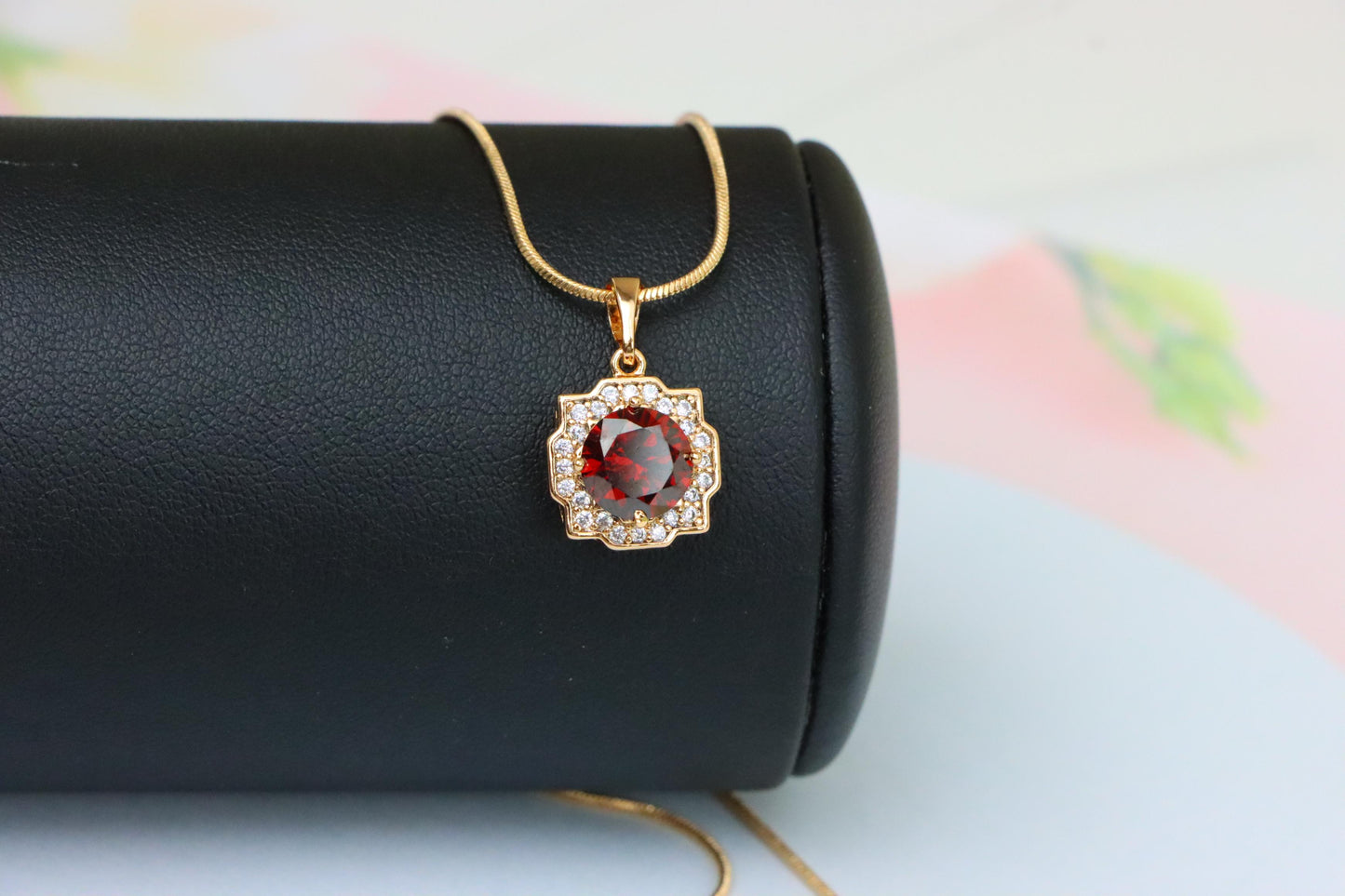 Red Round-Cut Halo Pendant in Rose Gold, XPPT1633 (2149-6)