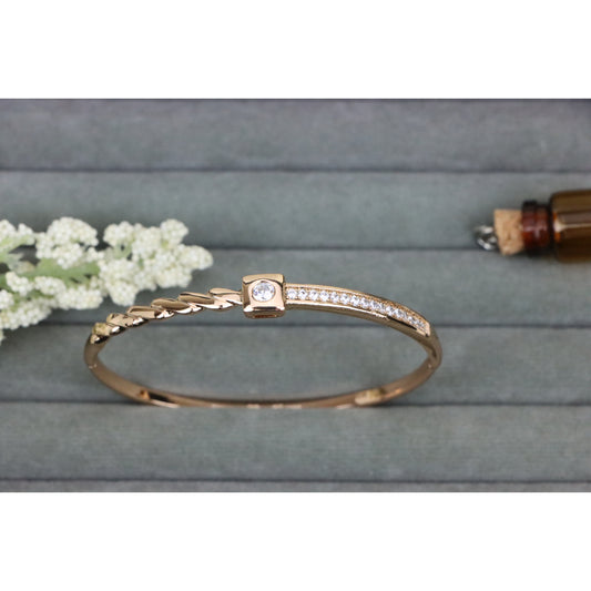Twist Design Rose Gold Bangle with Crystal Square Accent, XPBL0523 (2053-3)