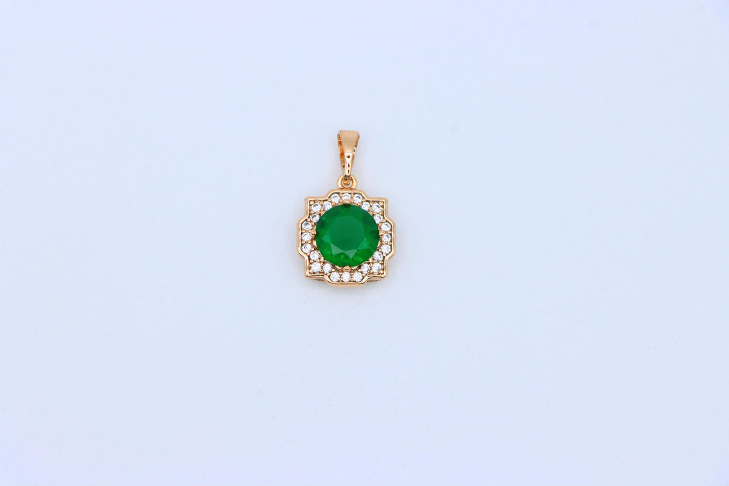 Green Round-Cut Pendant with Halo in Rose Gold, XPPT1634 (2149-6)