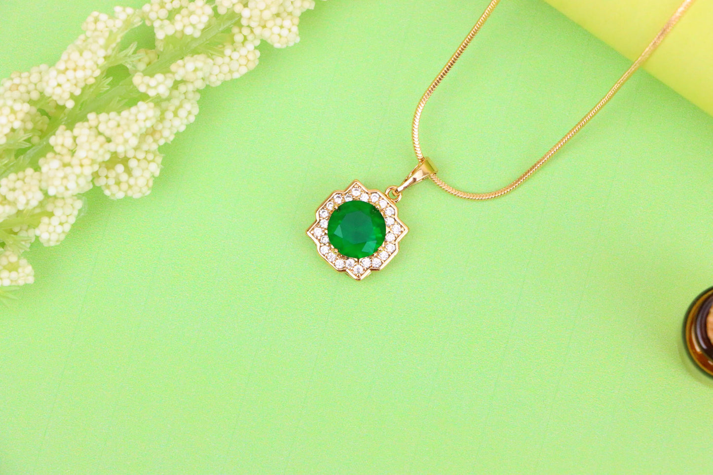 Green Round-Cut Pendant with Halo in Rose Gold, XPPT1634 (2149-6)