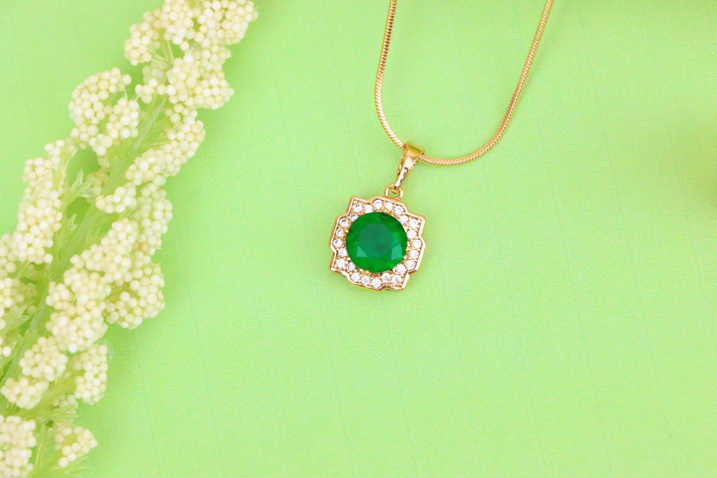 Green Round-Cut Pendant with Halo in Rose Gold, XPPT1634 (2149-6)