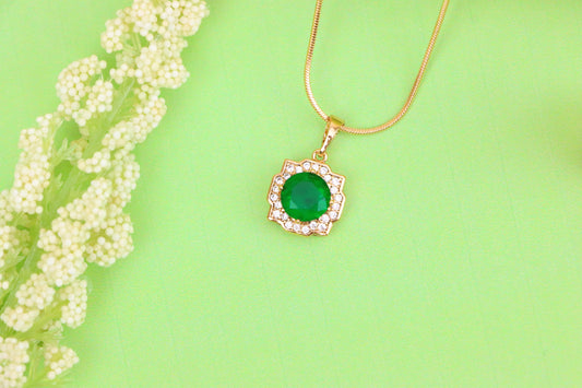 Green Round-Cut Pendant with Halo in Rose Gold, XPPT1634 (2149-6)