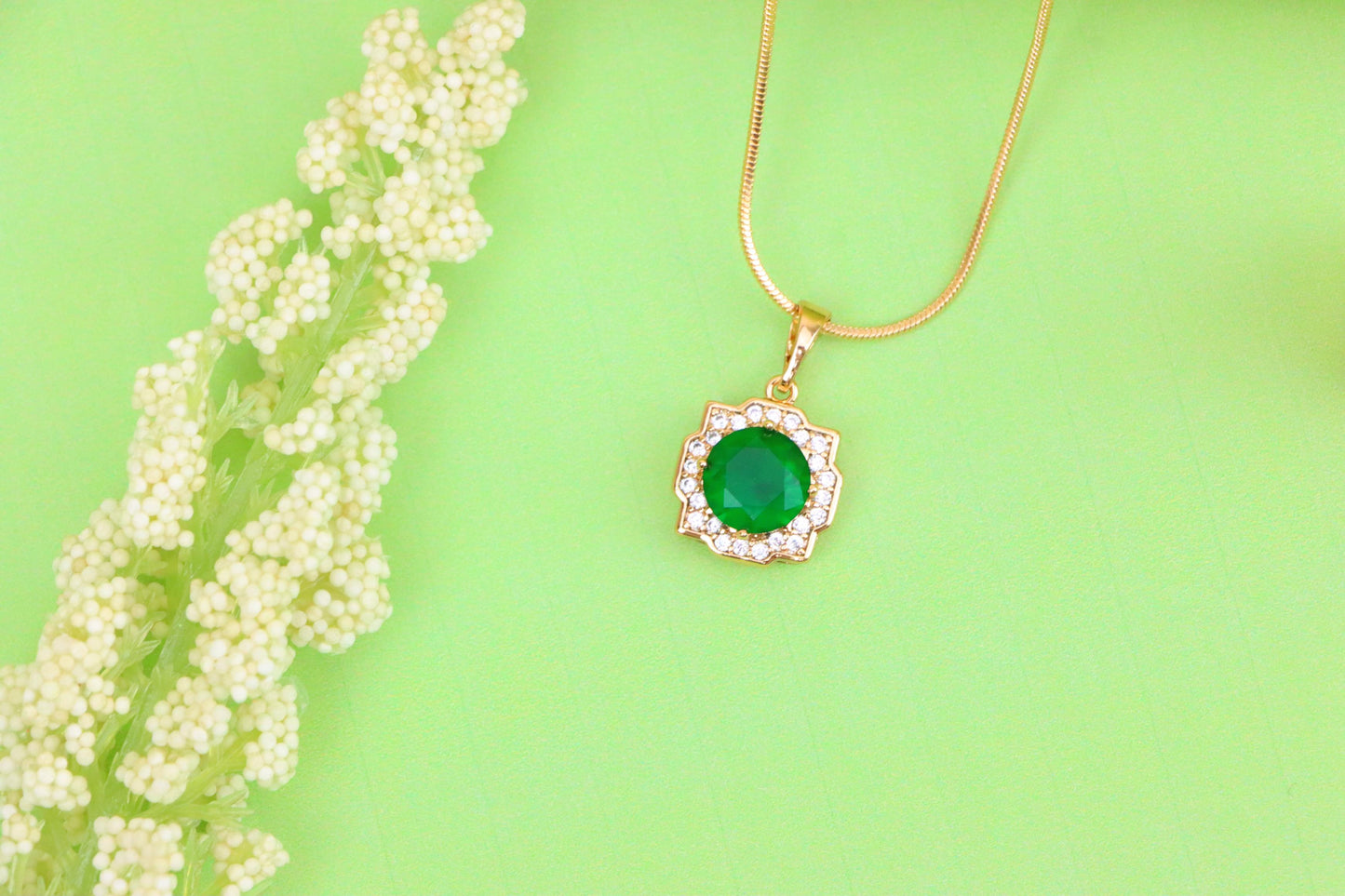 Green Round-Cut Pendant with Halo in Rose Gold, XPPT1634 (2149-6)