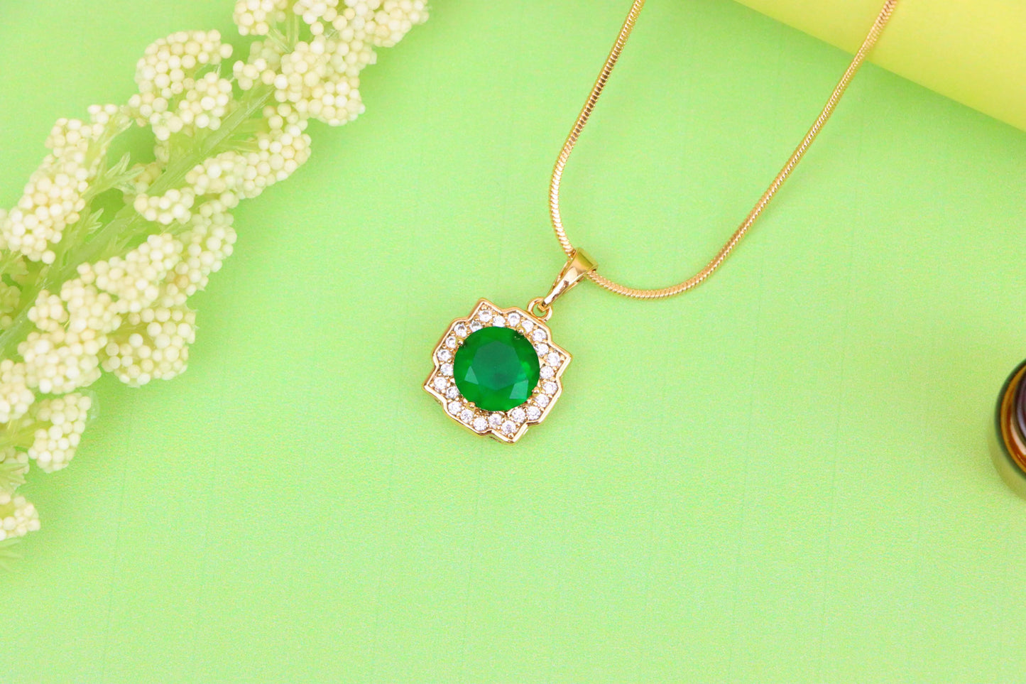 Green Round-Cut Pendant with Halo in Rose Gold, XPPT1634 (2149-6)