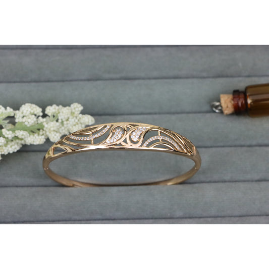 Elegant Rose Gold Bangle with Filigree Wave Design and CZ Accents, XPBL0524 (2053-4)